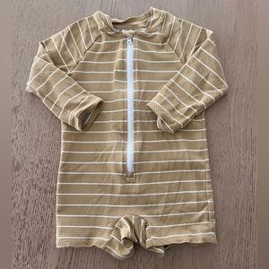 H&M mustard yellow striped swimsuit rashguard one piece sz 9-12 months